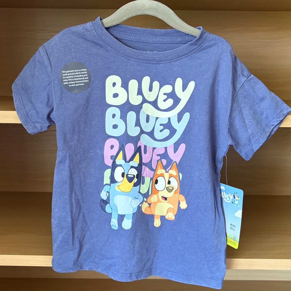 NWT•Bluey & Bingo Toddler Short Sleeve Tee | Gray Blue |  5T